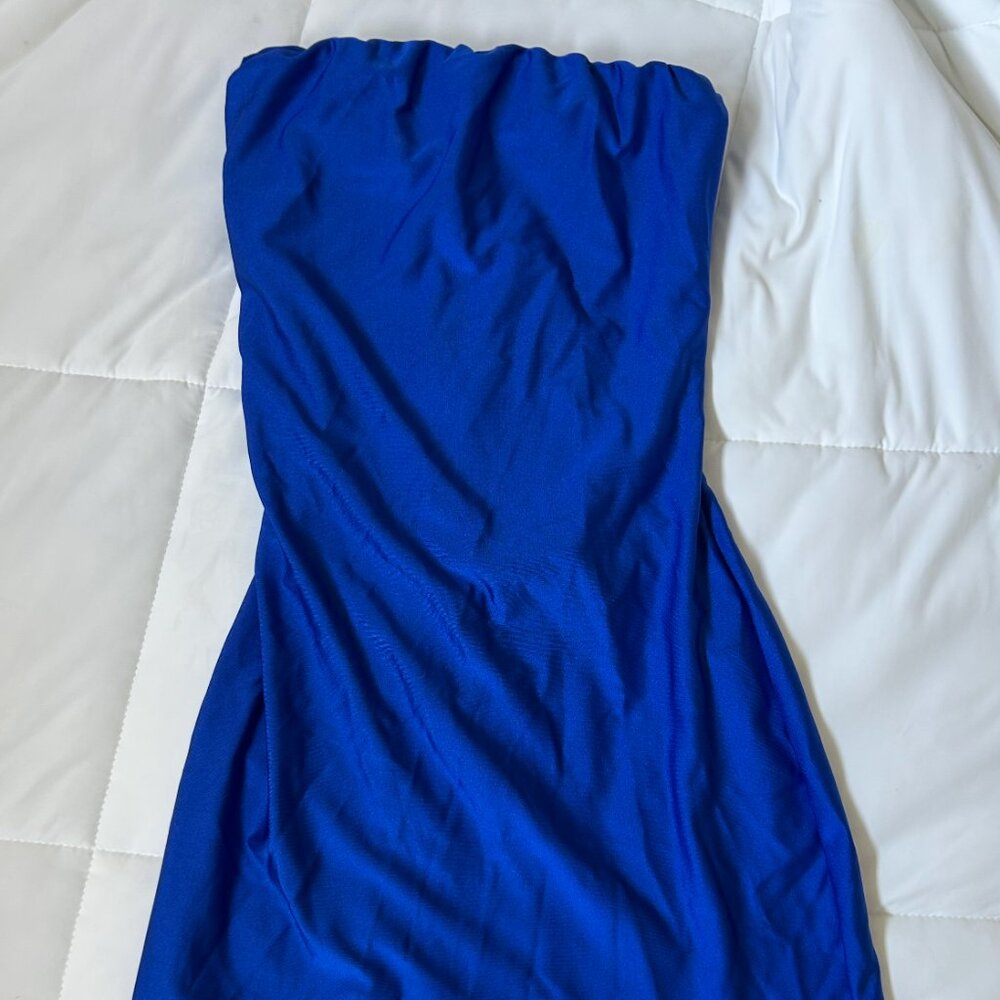 Blue Strapless Mini Dress